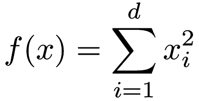 \[ f(x) = \sum_{i=1}^{d} x_i^2 \]