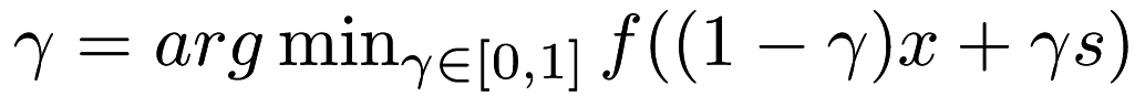 $ \gamma = arg\min_{\gamma\in [0, 1]} f((1-\gamma)x + \gamma s) $